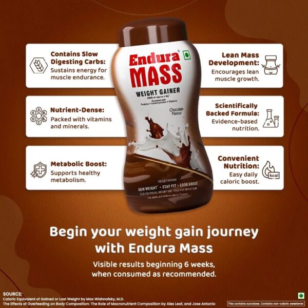 Endura Mass Weight Gainer Powder 500 G Chocolate Flavour - Image 2