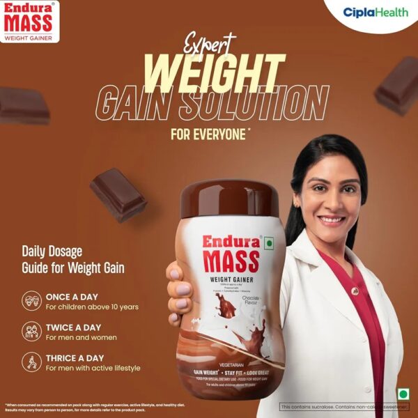 Endura Mass Weight Gainer Powder 500 G Chocolate Flavour - Image 3