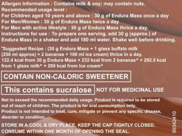 Endura Mass Weight Gainer Powder 500 G Chocolate Flavour - Image 7