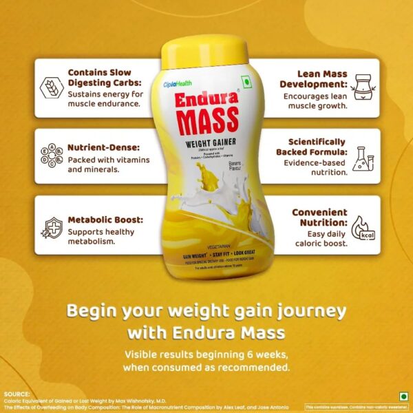 Endura Mass Weight Gainer Powder 500g Banana Flavour - Image 2
