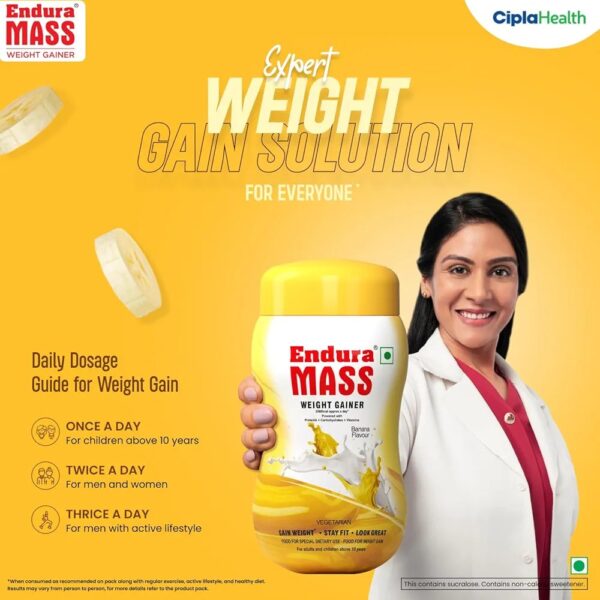 Endura Mass Weight Gainer Powder 500g Banana Flavour - Image 3