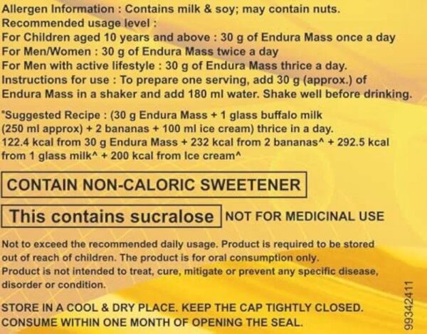 Endura Mass Weight Gainer Powder 500g Banana Flavour - Image 7